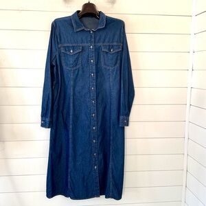 Jean A-line Button Front Shirt Dress 100% Cotton Light Dark Denim